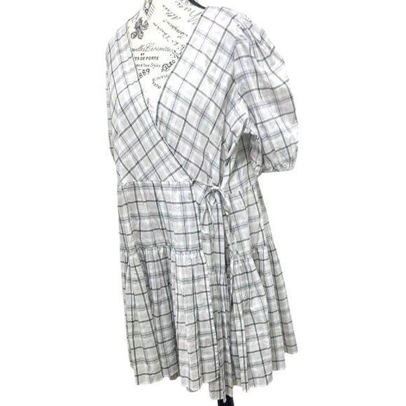 NWT J.Crew Oyster Plaid Puff Sleeve Wrap Mini Dress Cotton Voile M - Picture 5 of 9